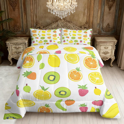 Fruit Comforter Queen Size, Lemon Kiwi Strawberry Banana Comforter All Season Down Alternative Queen, Fruit Bedding Set Bedroom Decor Duvet with Pillowcase