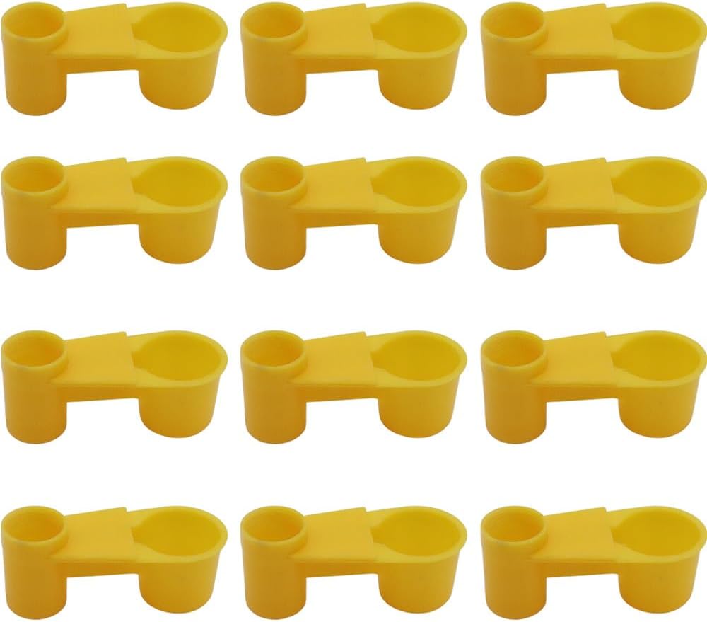 12Pcs Automatic Bird Waterer Cups Poultry Waterer Cage Feeder | Plastic Water Bottle Cup for Chickens Pigeons Parrots Doves Quail, Auto Fill, Easy Clean, for Cage Use (Yellow)