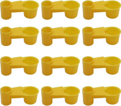 12Pcs Automatic Bird Waterer Cups Poultry Waterer Cage Feeder | Plastic Water Bottle Cup for Chickens Pigeons Parrots Doves Quail, Auto Fill, Easy Clean, for Cage Use (Yellow)