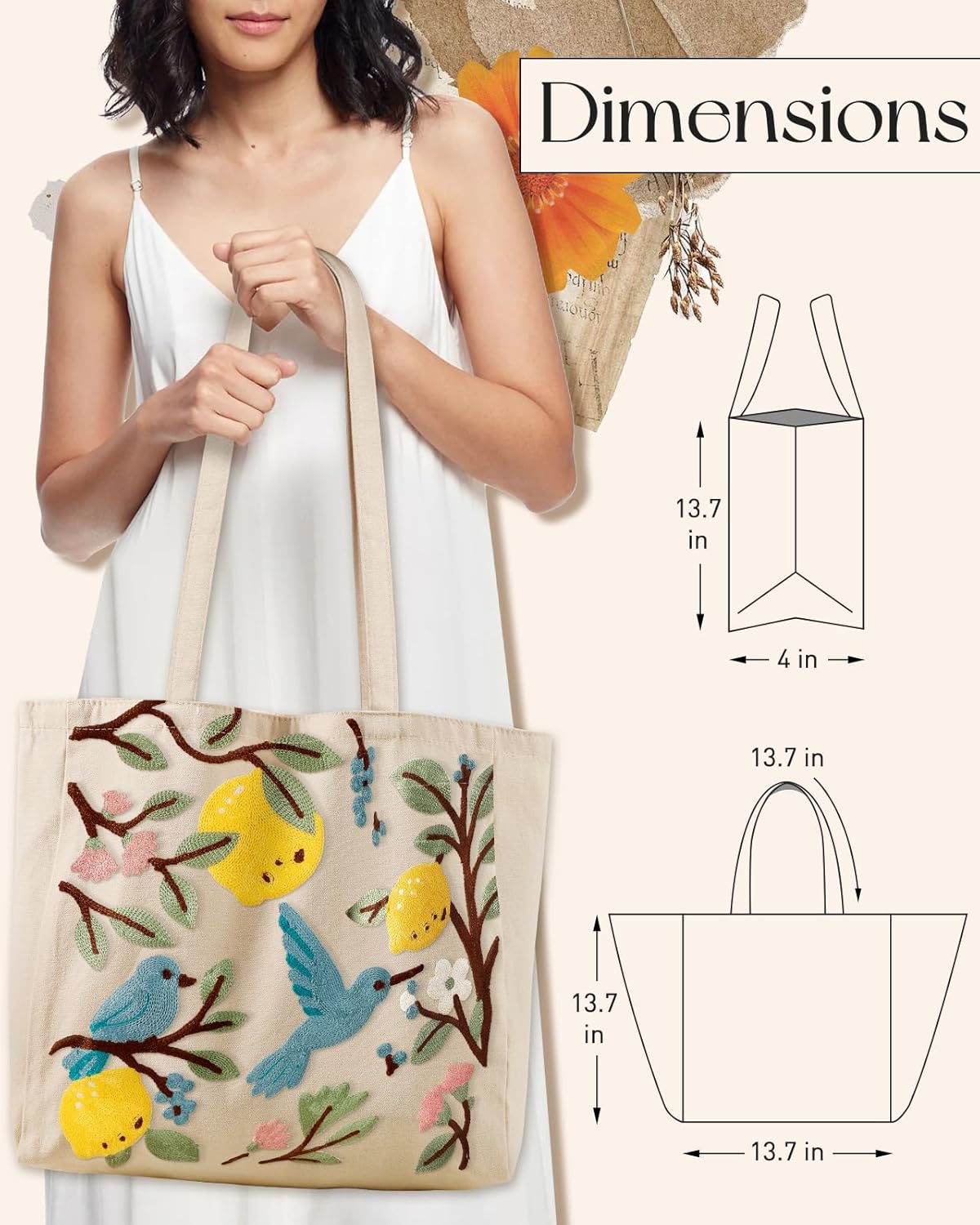 Buckle Embroidery Canvas Tote Bag for Women | Spacious Capacity, Reusable Tote, Aesthetic Cute Shoulder Bag for Shopping, Grocery