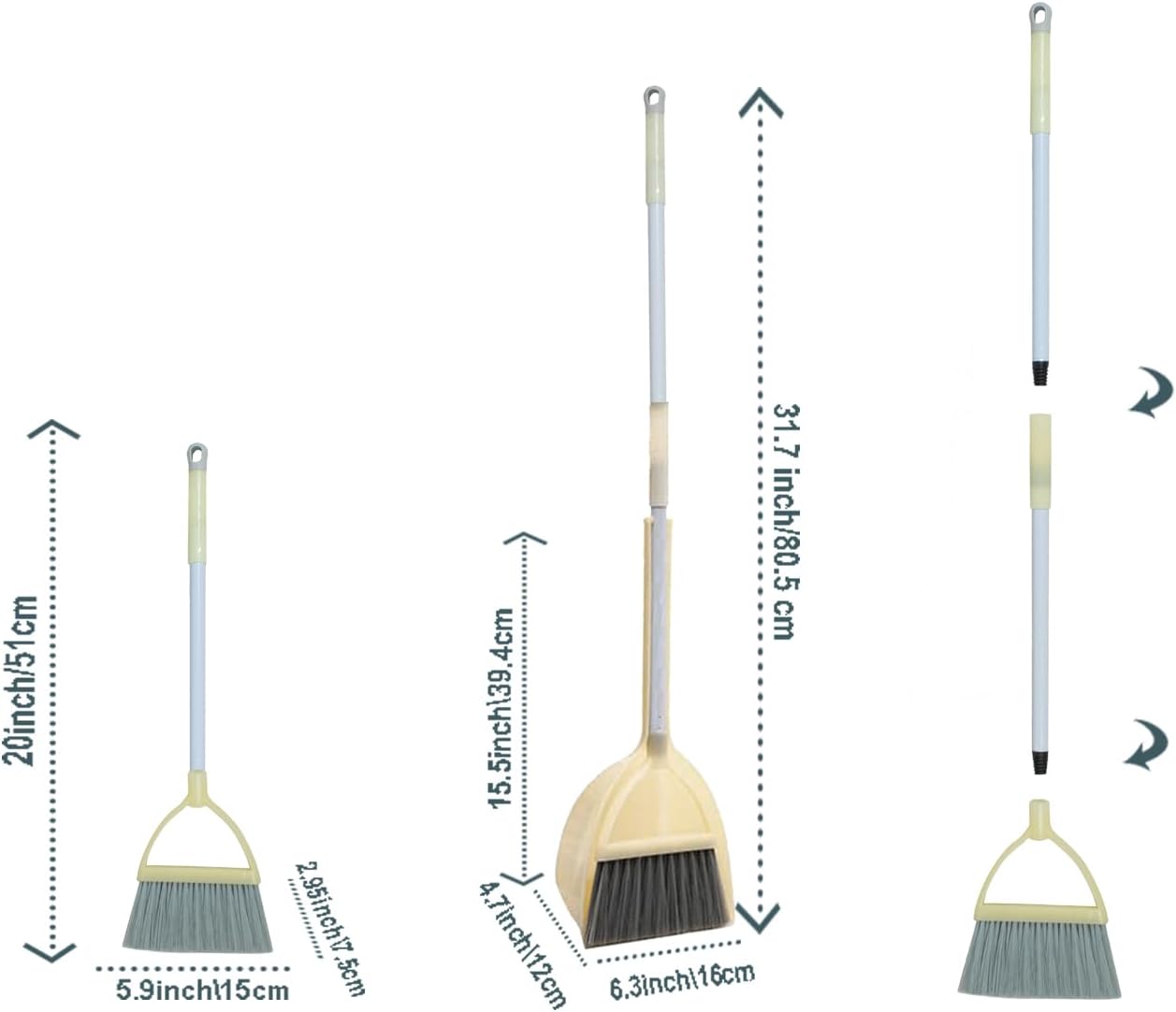 Mini Broom with Dustpan for Kids,Little Housekeeping Helper Set (Light Yellow)