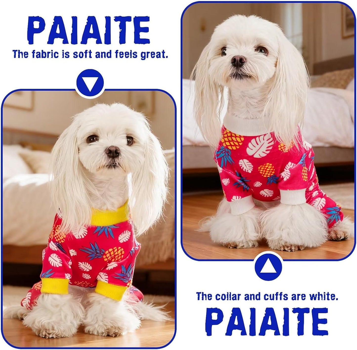 4-Legged Cotton Stretchable Jumpsuit Pjs: Pineapple Pattern Dog Pajamas - Lightweight Cozy Puppy Onesie Clothes, Comfortable Pet Sleepwear Jammies for Hair Shedding Coverage Yellow Edge M