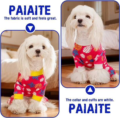 4-Legged Cotton Stretchable Jumpsuit Pjs: Pineapple Pattern Dog Pajamas - Lightweight Cozy Puppy Onesie Clothes, Comfortable Pet Sleepwear Jammies for Hair Shedding Coverage Yellow Edge M