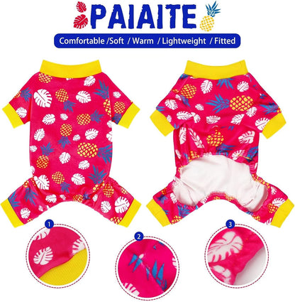 4-Legged Cotton Stretchable Jumpsuit Pjs: Pineapple Pattern Dog Pajamas - Lightweight Cozy Puppy Onesie Clothes, Comfortable Pet Sleepwear Jammies for Hair Shedding Coverage Yellow Edge M