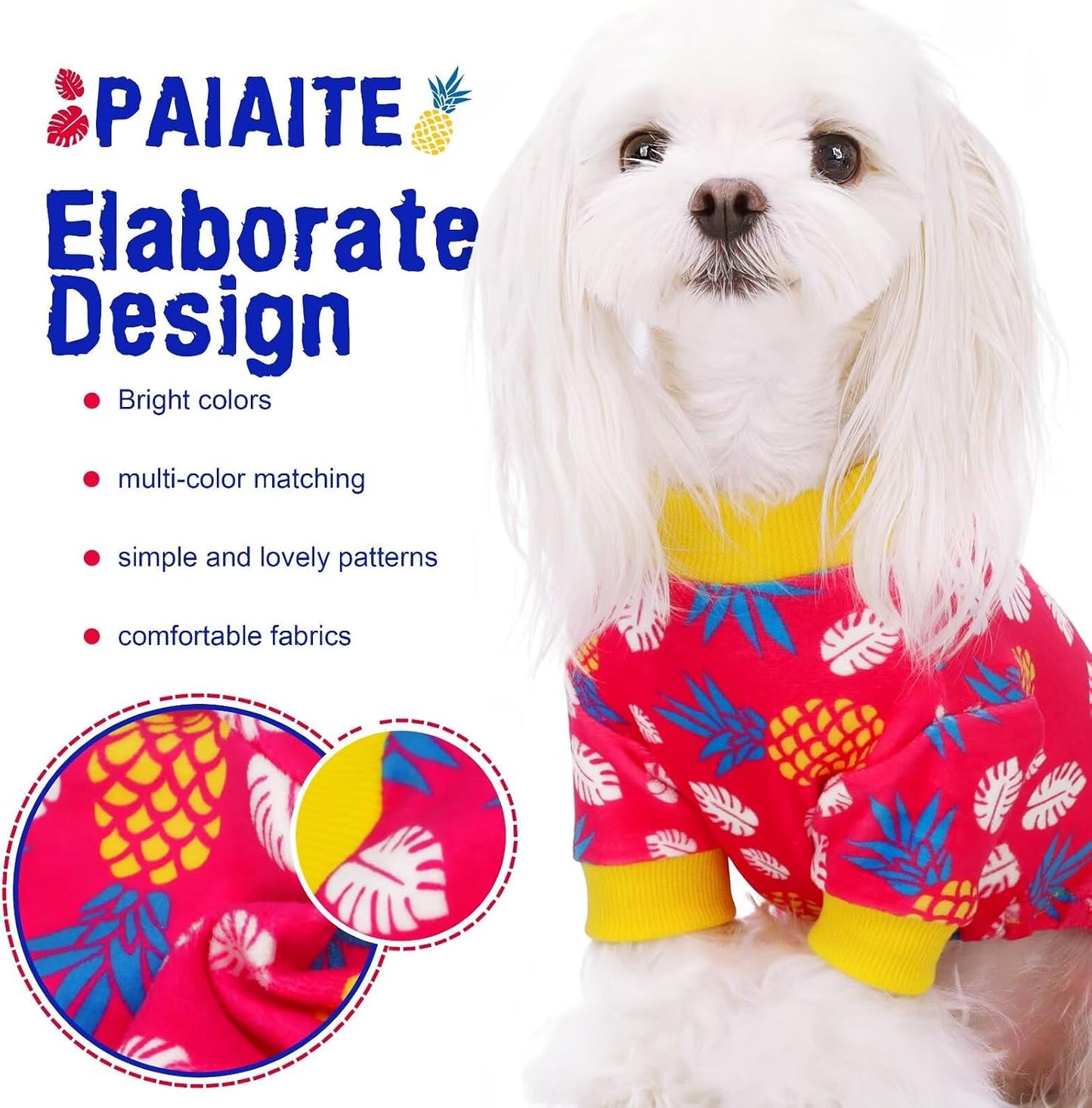 4-Legged Cotton Stretchable Jumpsuit Pjs: Pineapple Pattern Dog Pajamas - Lightweight Cozy Puppy Onesie Clothes, Comfortable Pet Sleepwear Jammies for Hair Shedding Coverage Yellow Edge M