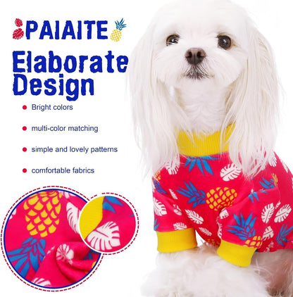4-Legged Cotton Stretchable Jumpsuit Pjs: Pineapple Pattern Dog Pajamas - Lightweight Cozy Puppy Onesie Clothes, Comfortable Pet Sleepwear Jammies for Hair Shedding Coverage Yellow Edge M
