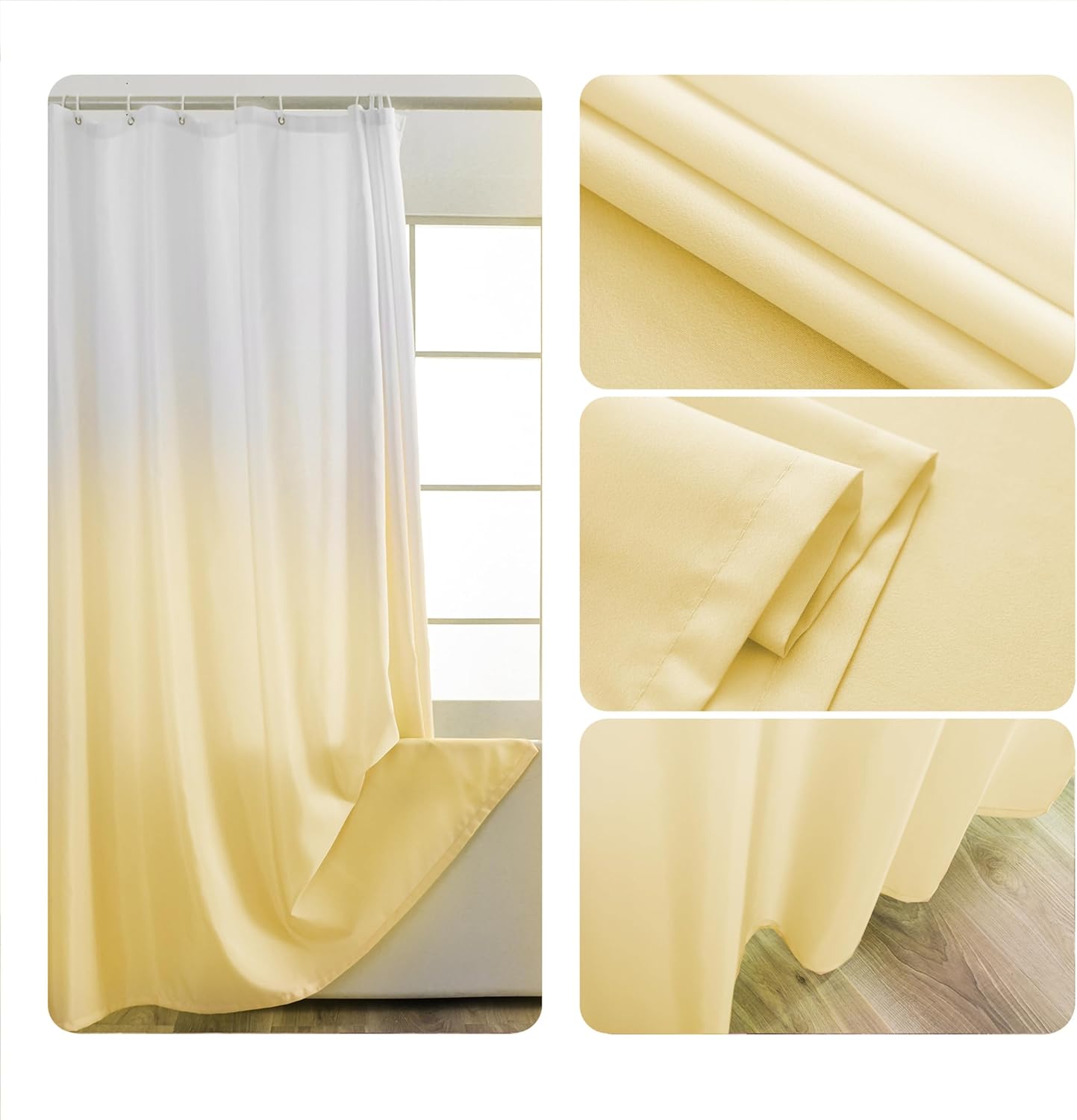 Yellow Ombre Shower Curtain Sets for Bathroom Accessories Fabric Polyester Waterproof Modern Shower Curtain Liner with 12 Hooks W72xL72