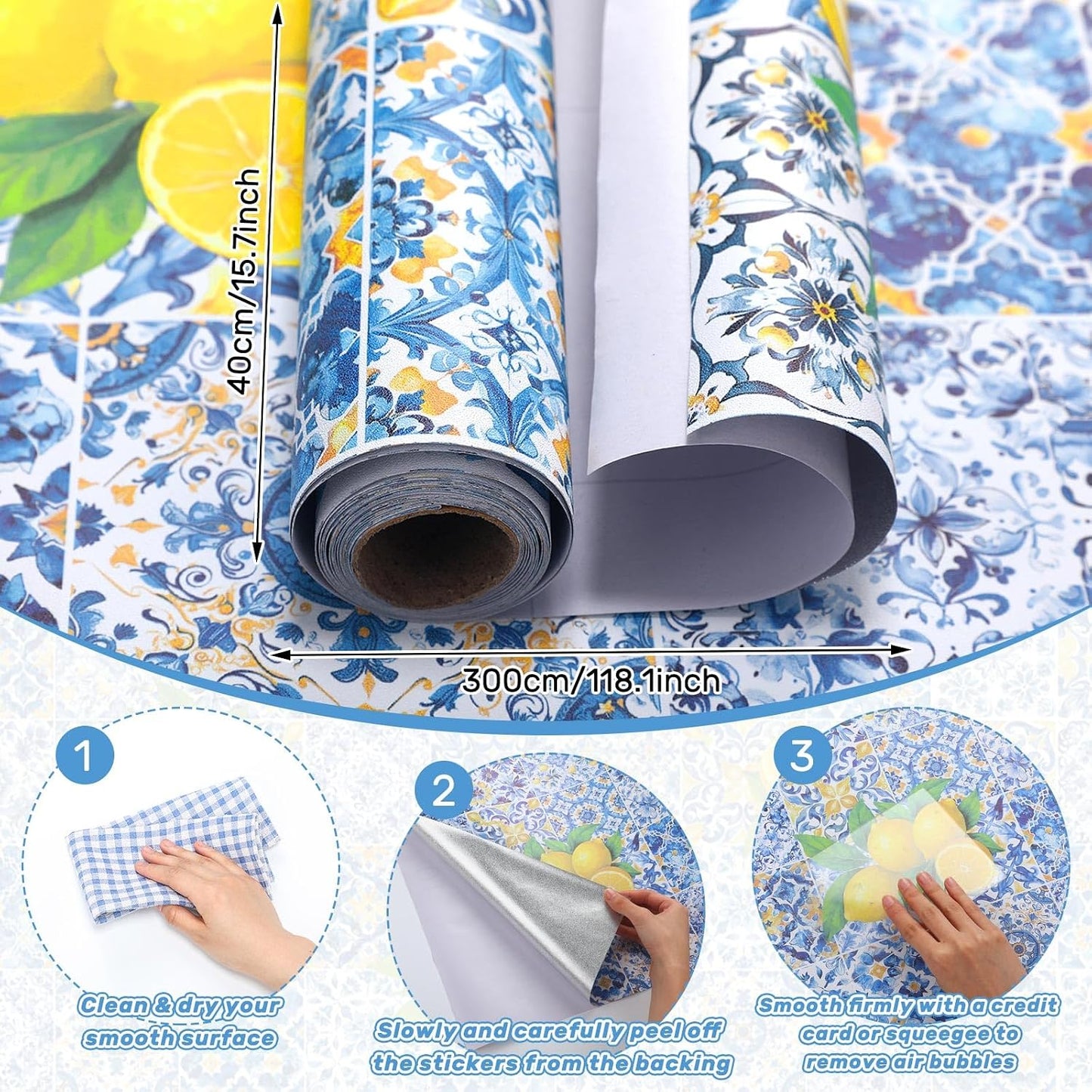 Amalfi Coast Wallpaper Peel and Stick Contact Paper 15.8 x 118.1in Capri Lemon Wallpaper Self Adhesive Removable Blue and Yellow Wall Sticker Paper for Home Classroom Locker Dorm Decor