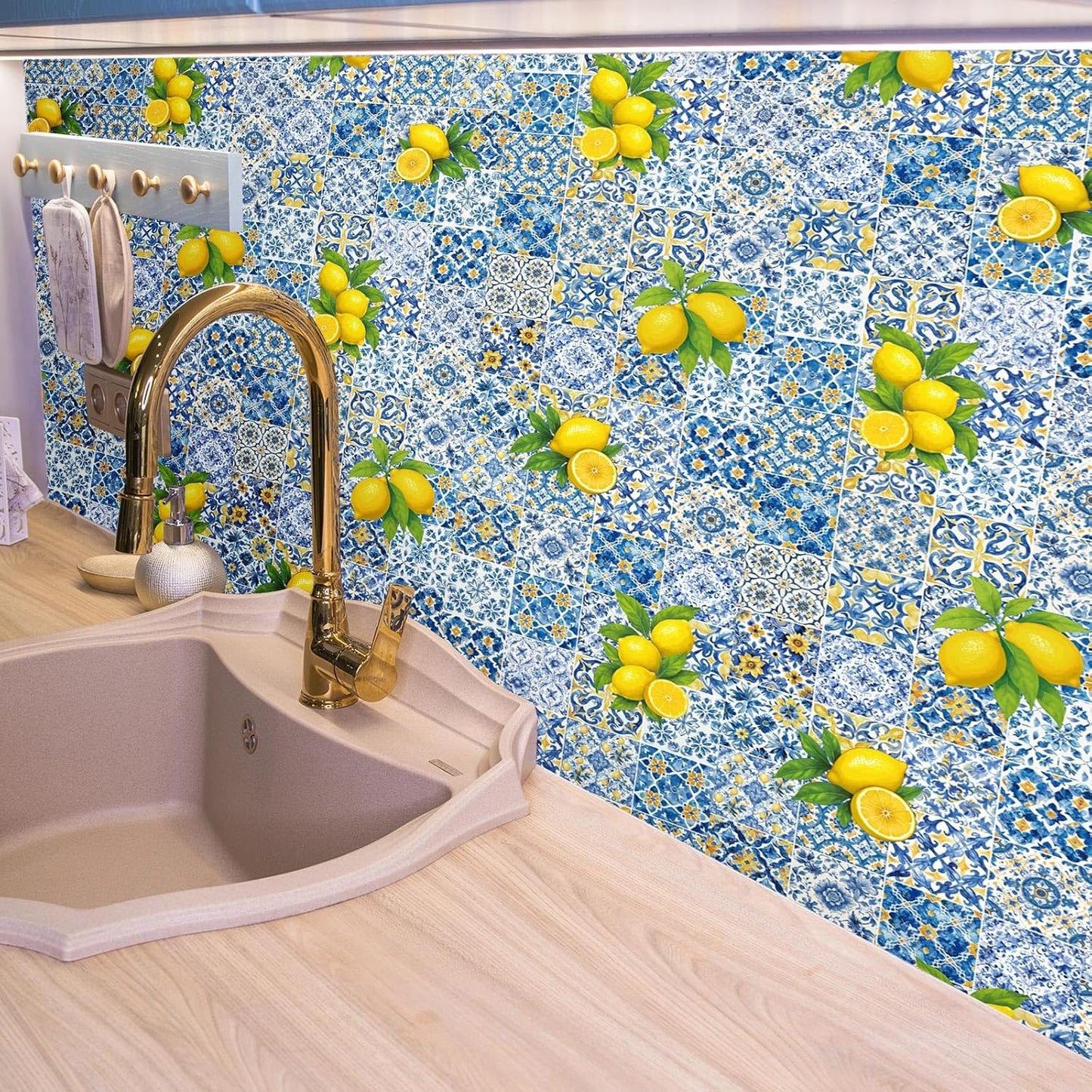 Amalfi Coast Wallpaper Peel and Stick Contact Paper 15.8 x 118.1in Capri Lemon Wallpaper Self Adhesive Removable Blue and Yellow Wall Sticker Paper for Home Classroom Locker Dorm Decor