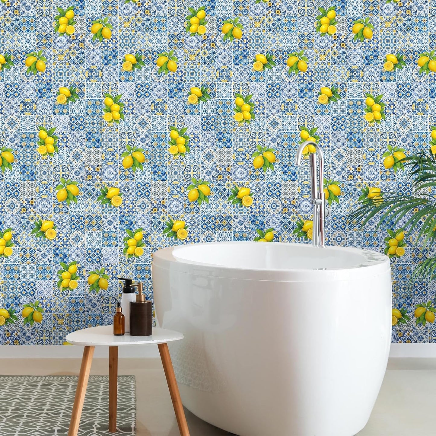 Amalfi Coast Wallpaper Peel and Stick Contact Paper 15.8 x 118.1in Capri Lemon Wallpaper Self Adhesive Removable Blue and Yellow Wall Sticker Paper for Home Classroom Locker Dorm Decor