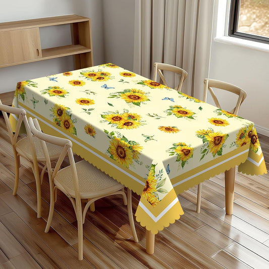 Sunflowers Pattern Tablecloth 54x72 Inches, Yellow Flower Rectangular Polyester Table Cover with Wave Lace, Washable Dining Table Cloth for Kitchen, Party, Outdoor