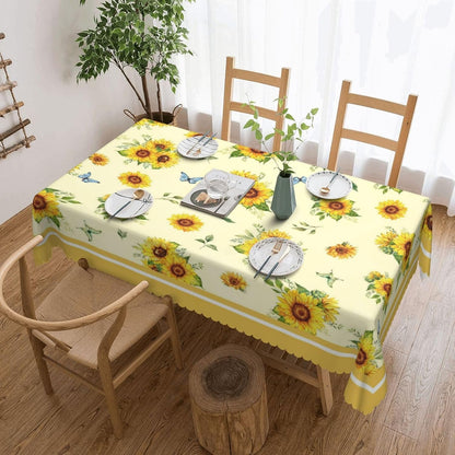 Sunflowers Pattern Tablecloth 54x72 Inches, Yellow Flower Rectangular Polyester Table Cover with Wave Lace, Washable Dining Table Cloth for Kitchen, Party, Outdoor