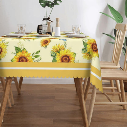 Sunflowers Pattern Tablecloth 54x72 Inches, Yellow Flower Rectangular Polyester Table Cover with Wave Lace, Washable Dining Table Cloth for Kitchen, Party, Outdoor