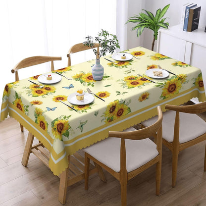 Sunflowers Pattern Tablecloth 54x72 Inches, Yellow Flower Rectangular Polyester Table Cover with Wave Lace, Washable Dining Table Cloth for Kitchen, Party, Outdoor