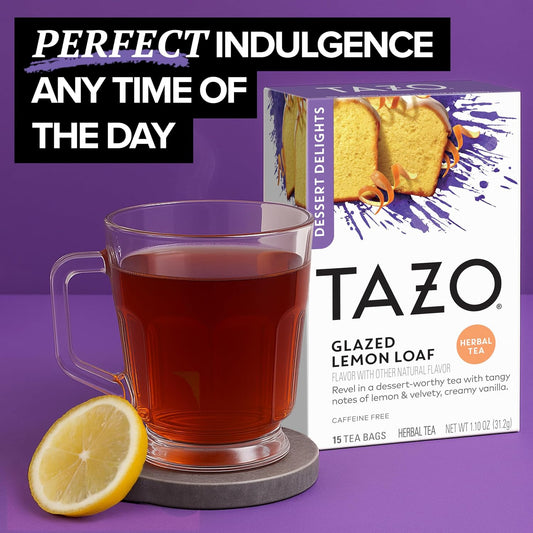 Dessert Delights Glazed Lemon Loaf Herbal Tea Bags, Aromatic Blend, Caffeine-Free, 90 Total Tea Bags (15ct - Pack of 6)