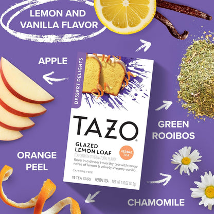 Dessert Delights Glazed Lemon Loaf Herbal Tea Bags, Aromatic Blend, Caffeine-Free, 90 Total Tea Bags (15ct - Pack of 6)