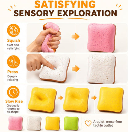 Butter Bread Squishy, Sensory Fidget Toys for Adults & Teens ADHD Anxiety Relief, Realistic Bread Squishies with Butter Scent, Fun Party Favors & Stocking Stuffers Gift (Yellow+Yellow)