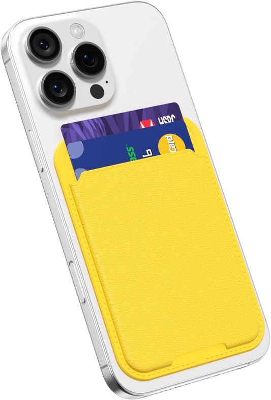 Phone Wallet Stick On, Slim Thin Adhesive ID Credit Card Holder Wallet Pocket Back of Phone Case, Hard Shell Plastic Sleeve Sticky Card Wallets Pouch for iPhone Samsung Pixel, Yellow