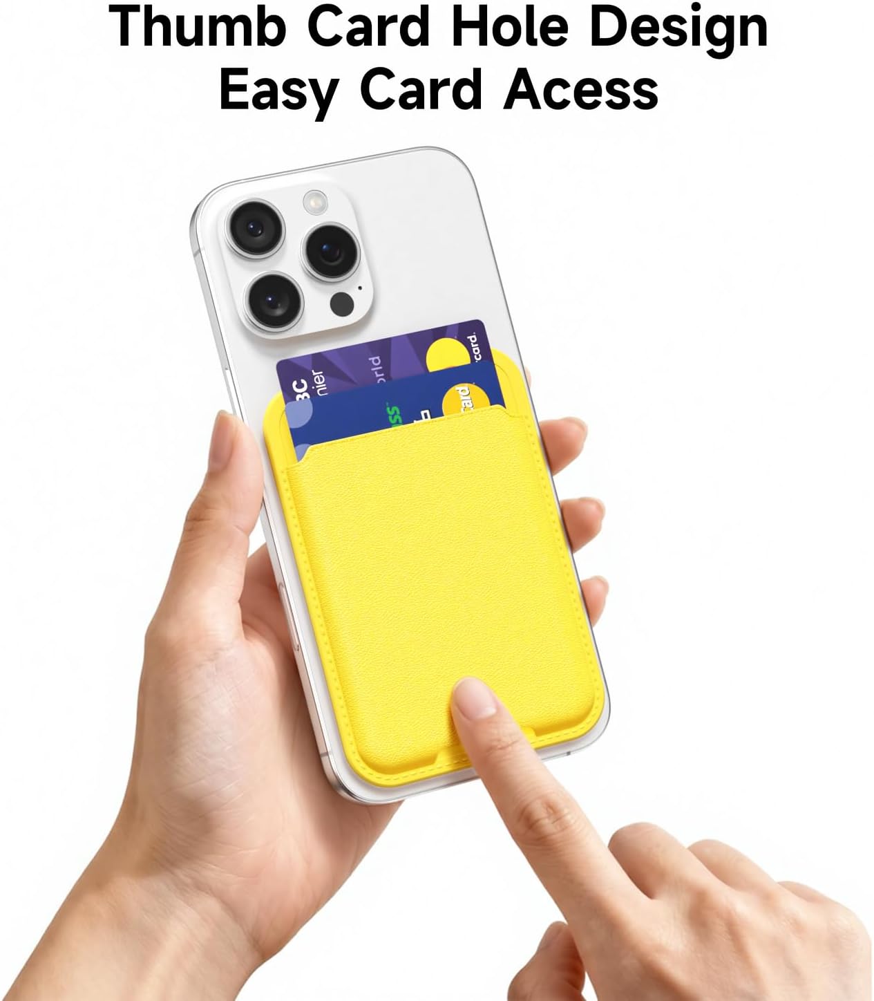 Phone Wallet Stick On, Slim Thin Adhesive ID Credit Card Holder Wallet Pocket Back of Phone Case, Hard Shell Plastic Sleeve Sticky Card Wallets Pouch for iPhone Samsung Pixel, Yellow