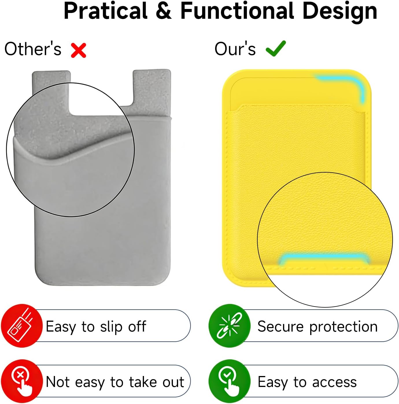 Phone Wallet Stick On, Slim Thin Adhesive ID Credit Card Holder Wallet Pocket Back of Phone Case, Hard Shell Plastic Sleeve Sticky Card Wallets Pouch for iPhone Samsung Pixel, Yellow