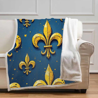 Fleur De Lis Sherpa Chunky Knit Blanket Yellow Quilt Sweat Absorbing Sofa Bed Couch Throw Size 47In x 59In
