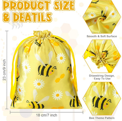 24 Pcs Bee Gift Bags Bee Theme Birthday Party Gift Bags with Drawstring Honey Candy Treats Goodies Bag Yellow Cartoon Birthday Party Favors for Kids Baby Shower Spring Holiday Supplies Gifts