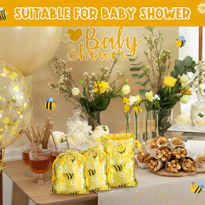 24 Pcs Bee Gift Bags Bee Theme Birthday Party Gift Bags with Drawstring Honey Candy Treats Goodies Bag Yellow Cartoon Birthday Party Favors for Kids Baby Shower Spring Holiday Supplies Gifts