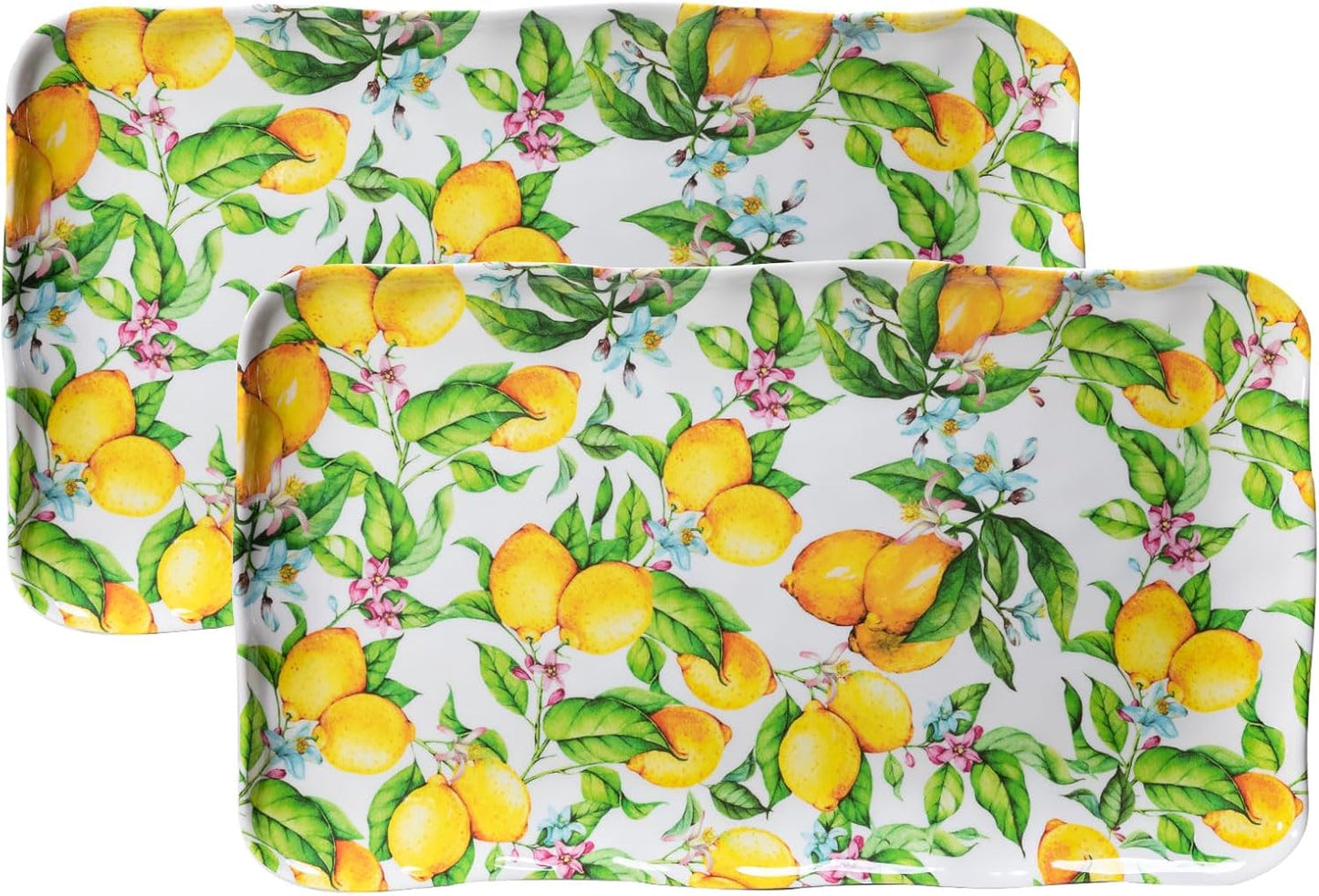 Melamine Lemon Large Rectangular Serving Tray/Platters Set of 2, 17.5" x 10", 2-Piece Melamine Platters Serving Set,Dishwasher Safe