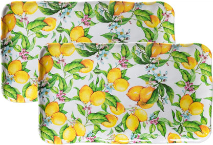 Melamine Lemon Large Rectangular Serving Tray/Platters Set of 2, 17.5" x 10", 2-Piece Melamine Platters Serving Set,Dishwasher Safe