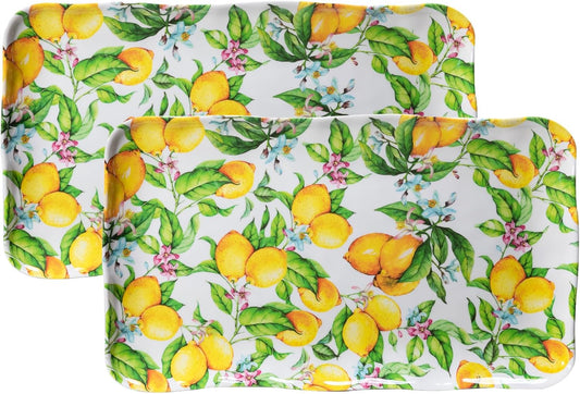 Melamine Lemon Large Rectangular Serving Tray/Platters Set of 2, 17.5" x 10", 2-Piece Melamine Platters Serving Set,Dishwasher Safe