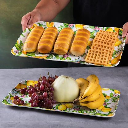Melamine Lemon Large Rectangular Serving Tray/Platters Set of 2, 17.5" x 10", 2-Piece Melamine Platters Serving Set,Dishwasher Safe