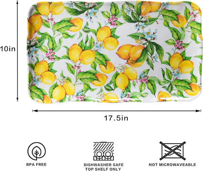 Melamine Lemon Large Rectangular Serving Tray/Platters Set of 2, 17.5" x 10", 2-Piece Melamine Platters Serving Set,Dishwasher Safe