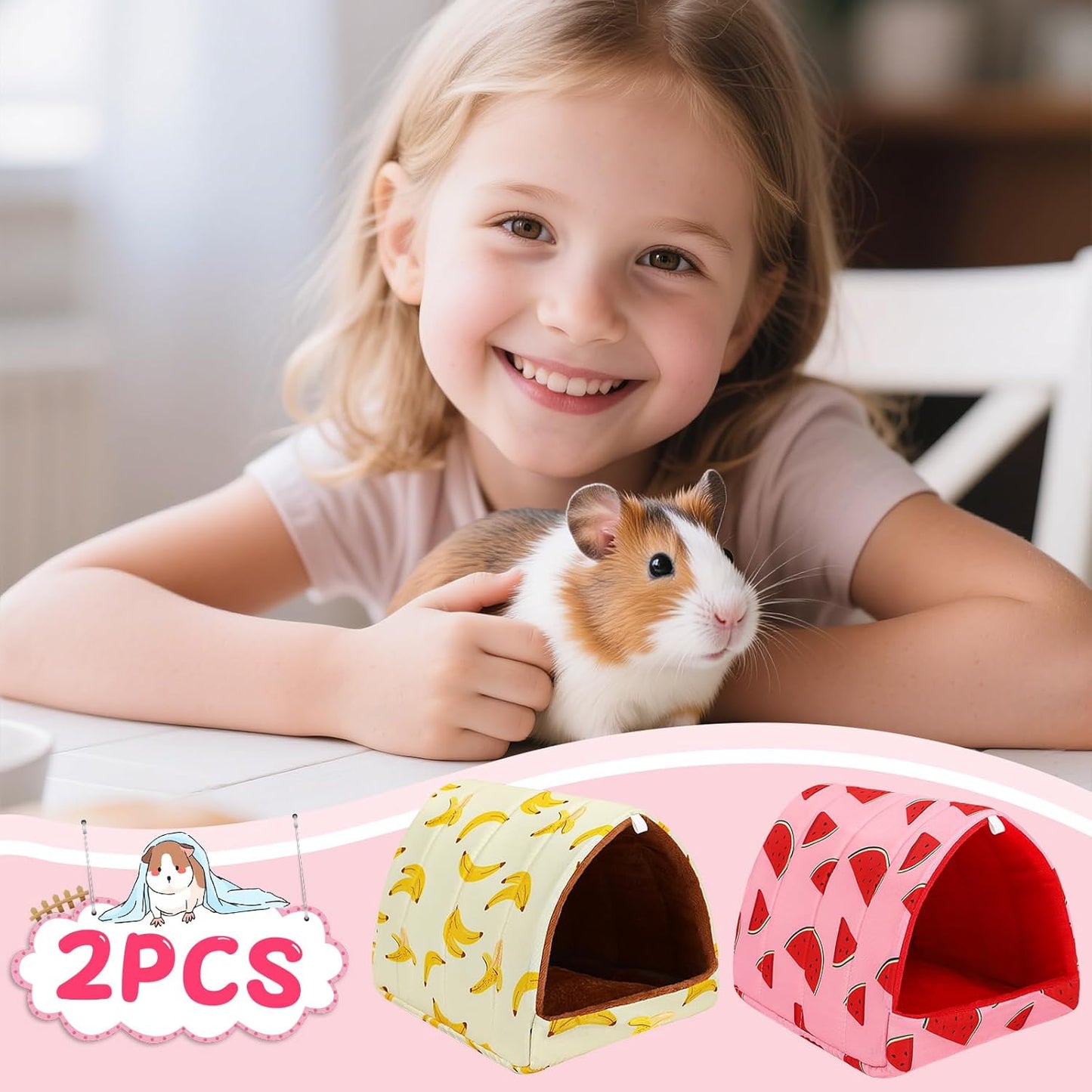 2 Pack Guinea Pig Bed,Guinea Pig Hideout | Washable Small Animal House Cage Accessories,for Dwarf Rabbits Chinchillas Hamsters Hedgehogs