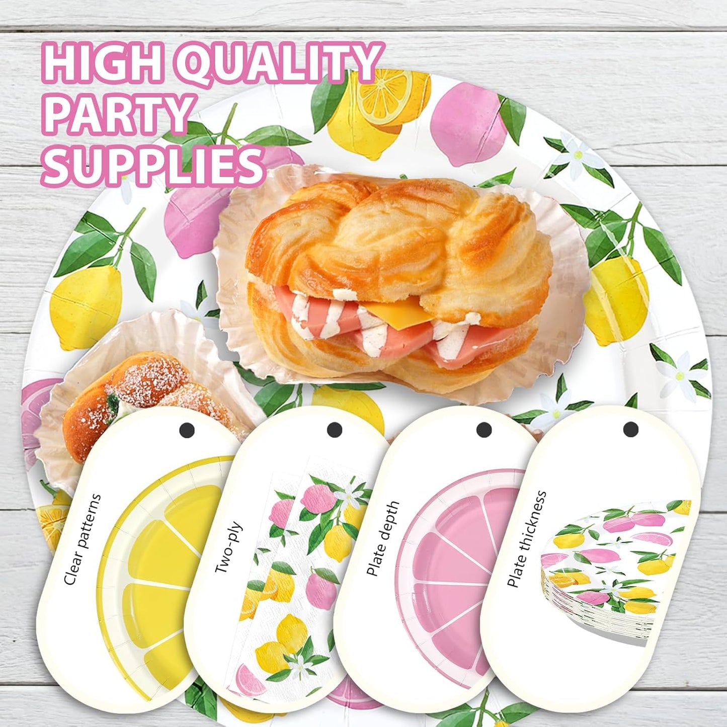 96 Pcs Lemon Party Decorations Pink and Yellow Lemon Plates and Napkins Disposable Summer Fruit Theme Tableware Set for Wedding Birthday Baby Shower Bridal Shower Party Supplies Serves 24