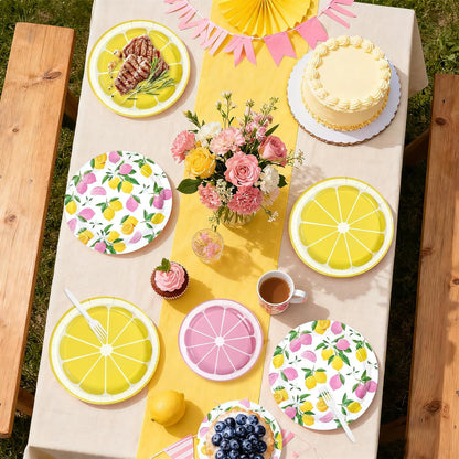 96 Pcs Lemon Party Decorations Pink and Yellow Lemon Plates and Napkins Disposable Summer Fruit Theme Tableware Set for Wedding Birthday Baby Shower Bridal Shower Party Supplies Serves 24
