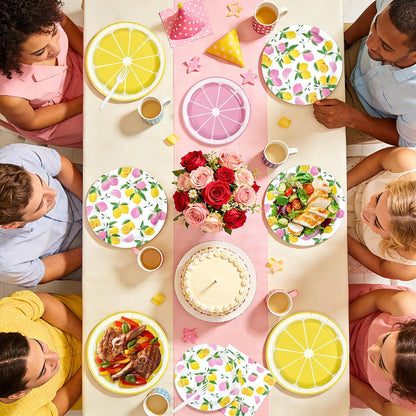 96 Pcs Lemon Party Decorations Pink and Yellow Lemon Plates and Napkins Disposable Summer Fruit Theme Tableware Set for Wedding Birthday Baby Shower Bridal Shower Party Supplies Serves 24