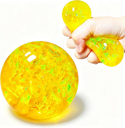 Yellow Glitter Stress Balls Collectible Figurines, Sensory Squishy Balls for Adults - Squishy Ball Stress Relief Gifts for Adults Desk Decor, Party Favors, Ideal for Autism, ADD, ADHD