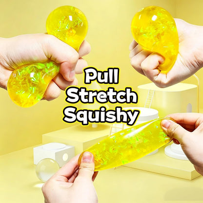 Yellow Glitter Stress Balls Collectible Figurines, Sensory Squishy Balls for Adults - Squishy Ball Stress Relief Gifts for Adults Desk Decor, Party Favors, Ideal for Autism, ADD, ADHD