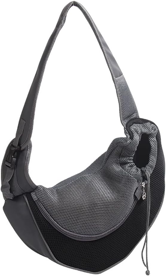 Dog Sling Carrier for Small Dogs Cat Puppy Crossbody Bag Carrier | Hands-Free, Safety Hook, Large Zipper Pocket, Soft Breathable Mesh, Adjustable Strap, Reflective Strip, Portable Travel Safe
