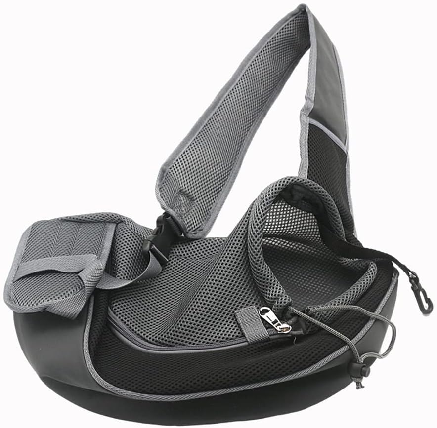 Dog Sling Carrier for Small Dogs Cat Puppy Crossbody Bag Carrier | Hands-Free, Safety Hook, Large Zipper Pocket, Soft Breathable Mesh, Adjustable Strap, Reflective Strip, Portable Travel Safe