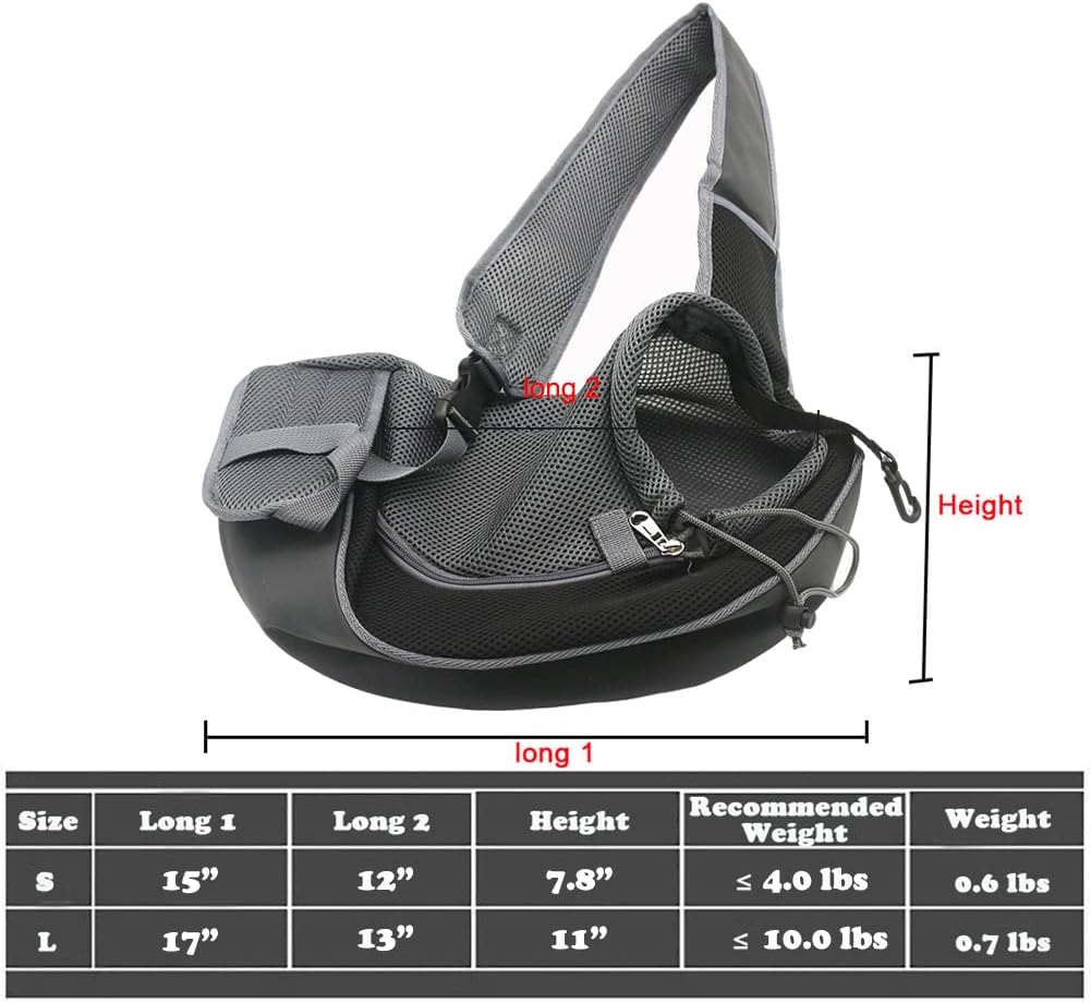Dog Sling Carrier for Small Dogs Cat Puppy Crossbody Bag Carrier | Hands-Free, Safety Hook, Large Zipper Pocket, Soft Breathable Mesh, Adjustable Strap, Reflective Strip, Portable Travel Safe