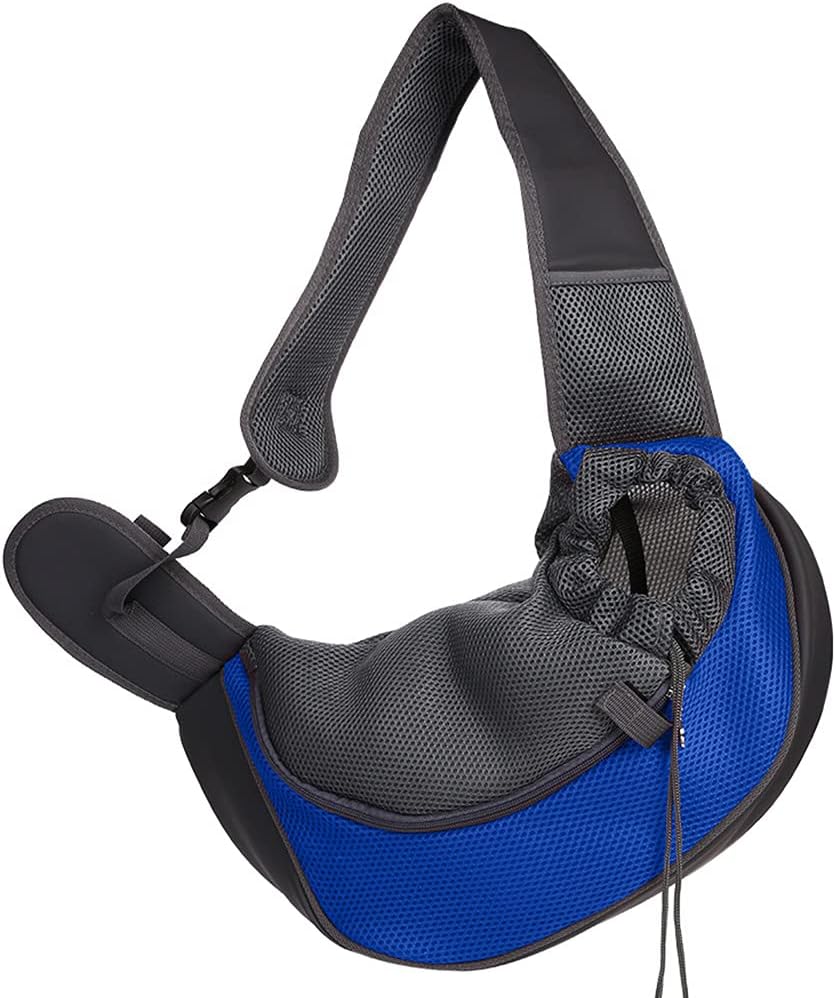 Dog Sling Carrier for Small Dogs Cat Puppy Crossbody Bag Carrier | Hands-Free, Safety Hook, Large Zipper Pocket, Soft Breathable Mesh, Adjustable Strap, Reflective Strip, Portable Travel Safe