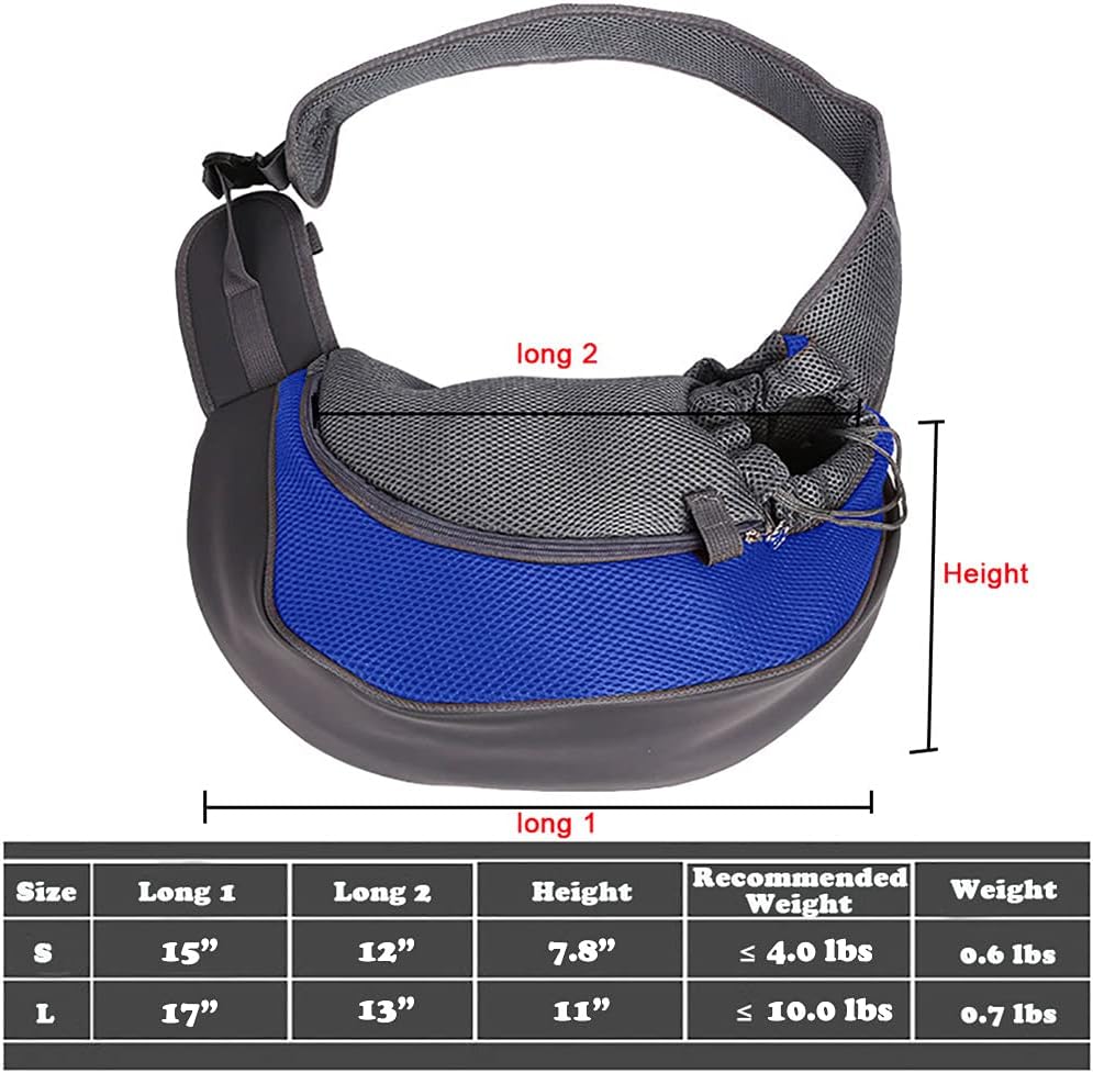 Dog Sling Carrier for Small Dogs Cat Puppy Crossbody Bag Carrier | Hands-Free, Safety Hook, Large Zipper Pocket, Soft Breathable Mesh, Adjustable Strap, Reflective Strip, Portable Travel Safe