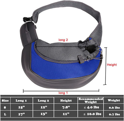 Dog Sling Carrier for Small Dogs Cat Puppy Crossbody Bag Carrier | Hands-Free, Safety Hook, Large Zipper Pocket, Soft Breathable Mesh, Adjustable Strap, Reflective Strip, Portable Travel Safe