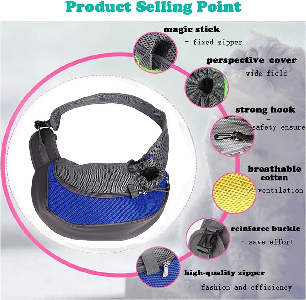 Dog Sling Carrier for Small Dogs Cat Puppy Crossbody Bag Carrier | Hands-Free, Safety Hook, Large Zipper Pocket, Soft Breathable Mesh, Adjustable Strap, Reflective Strip, Portable Travel Safe