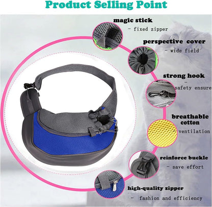 Dog Sling Carrier for Small Dogs Cat Puppy Crossbody Bag Carrier | Hands-Free, Safety Hook, Large Zipper Pocket, Soft Breathable Mesh, Adjustable Strap, Reflective Strip, Portable Travel Safe