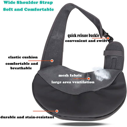 Dog Sling Carrier for Small Dogs Cat Puppy Crossbody Bag Carrier | Hands-Free, Safety Hook, Large Zipper Pocket, Soft Breathable Mesh, Adjustable Strap, Reflective Strip, Portable Travel Safe