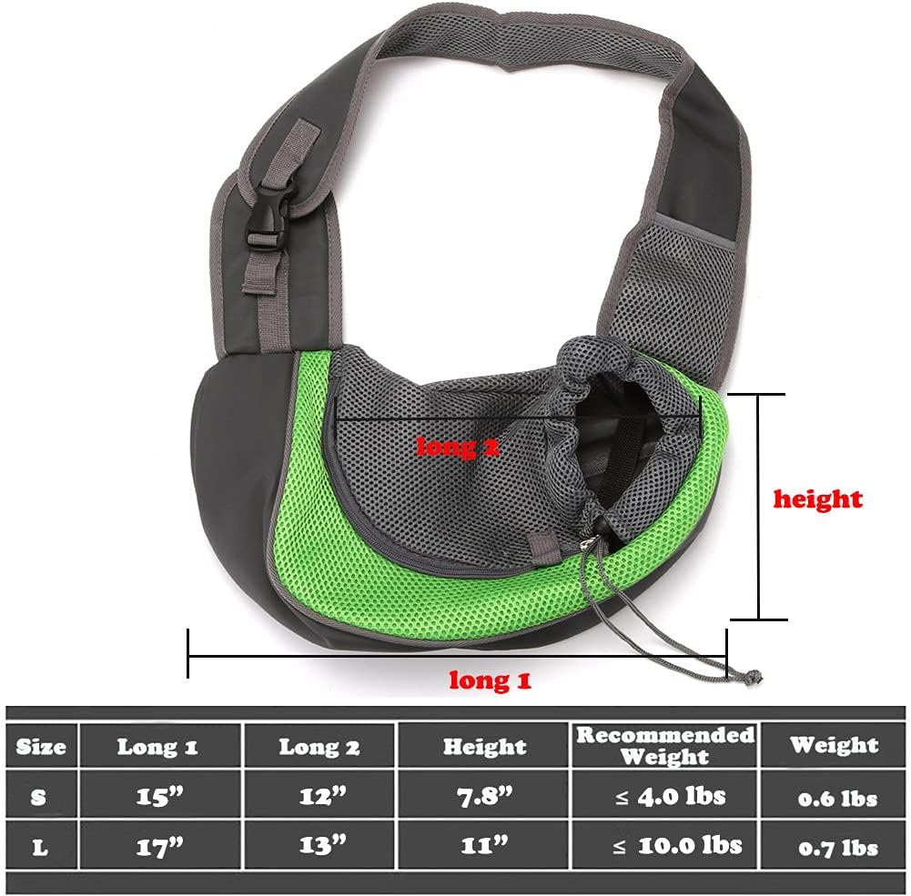 Dog Sling Carrier for Small Dogs Cat Puppy Crossbody Bag Carrier | Hands-Free, Safety Hook, Large Zipper Pocket, Soft Breathable Mesh, Adjustable Strap, Reflective Strip, Portable Travel Safe