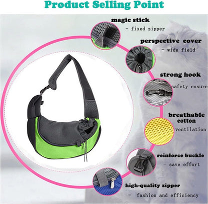 Dog Sling Carrier for Small Dogs Cat Puppy Crossbody Bag Carrier | Hands-Free, Safety Hook, Large Zipper Pocket, Soft Breathable Mesh, Adjustable Strap, Reflective Strip, Portable Travel Safe