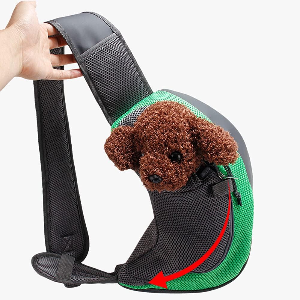 Dog Sling Carrier for Small Dogs Cat Puppy Crossbody Bag Carrier | Hands-Free, Safety Hook, Large Zipper Pocket, Soft Breathable Mesh, Adjustable Strap, Reflective Strip, Portable Travel Safe